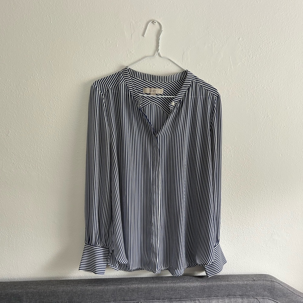 LOFT blue and white striped blouse